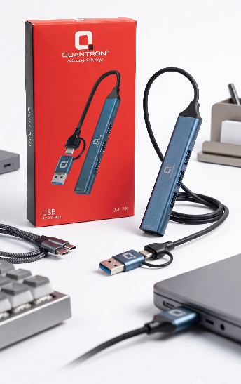 Quantron QUH-240 4-in-1 Ultra Slim USB Hub (1x USB 3.0 & 3x USB 2.0 Ports)